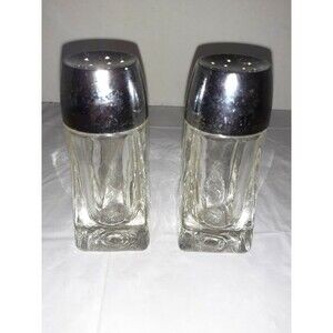 Vintage Heavy Clear Glass Salt And Pepper Shakers 4.25 inches tall